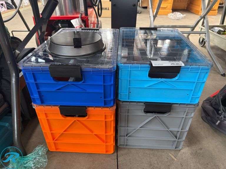 Stackable Plastic Storage Bins with Transparent Lids and Dividers - Roller Auctions