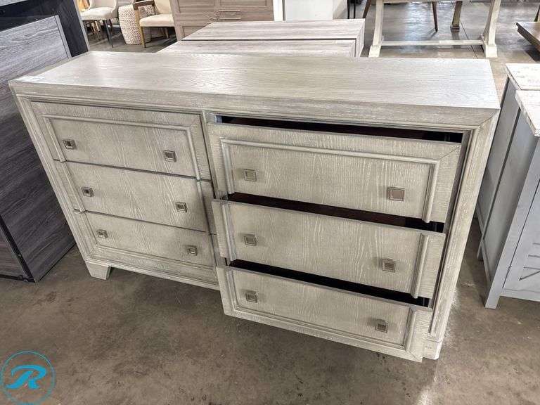 King Jade Industrial Co. Six-Drawer Dresser in Light Wood Finish, 64in x 18in x 39in - Roller Auctions