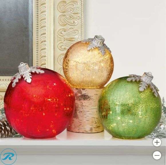 Glass Ornaments Decor, 3-piece- New; (2) CGH: Ornaments, 6 piece, Shatter Resistant- New - Roller Auctions