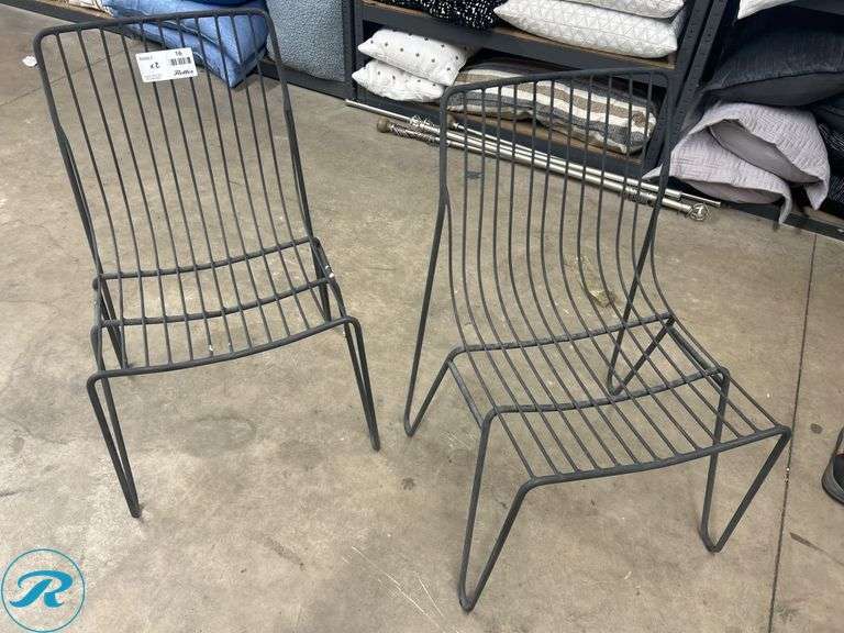 (2) Metal Wire-Frame Chairs with Black Finish - Roller Auctions