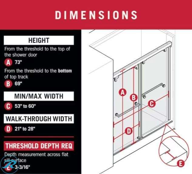 (1) New Delta Kesara Matte Black 53-in to 60-in W x 72.99-in H Frameless Clear Glass Sliding Soft Close Shower door - Roller Auctions
