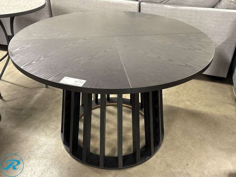 Black Round Table with Slatted Base, 47 Inch Diameter