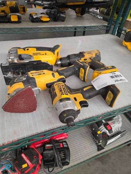 Dewalt 20V Tools Including DCD778 Hammer Drill, DCS331 Jig Saw, DCS355 Multi-Tool, and DCF886 Impact Driver