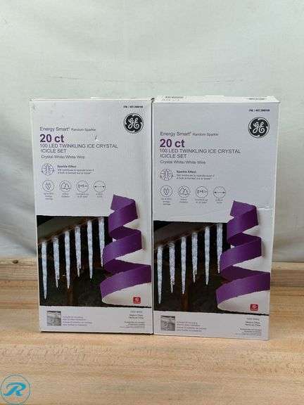 (2) GE: Energy Smart Twinkling Ice Crystal Icicle Set, Crystal White (20 Count)- New