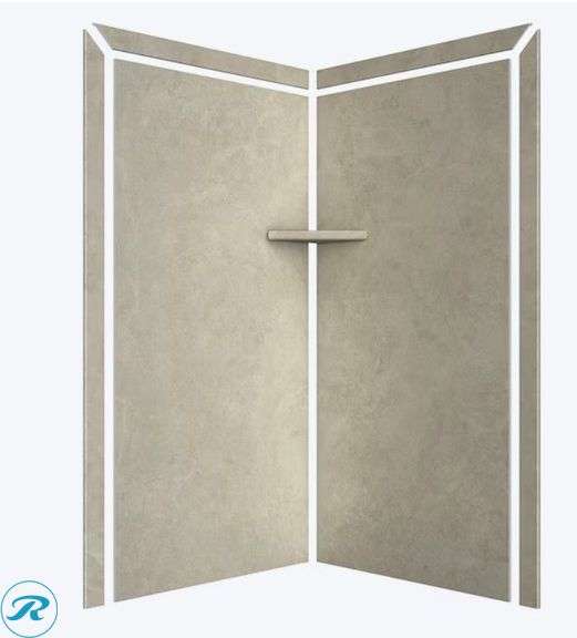 New- FlexStone Splendor 40-in W x 40-in D x 80-in H Creme Travertine 2.0 -Piece Glue Up Shower corner wall panel