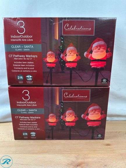 (2) Celebrations 3pk Indoor Outdoor Santa Pathway Markers 2 ft - New
