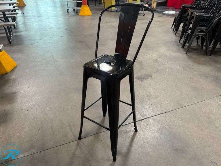 (18) Black Metal Bar Stools with Backrest