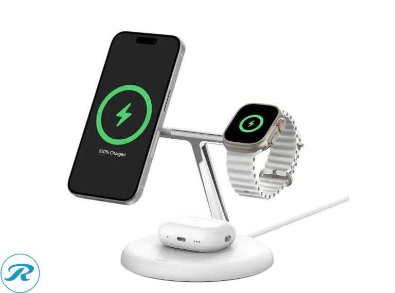 Belkin - 3-in-1 Stand 15W Qi2 Wireless Charger, Fast Charging for iPhone 17, AirPods, Apple Watch, & More White  - New