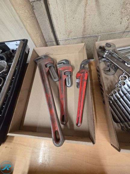 Tray of (3) Ridgid Pipe Wrenches