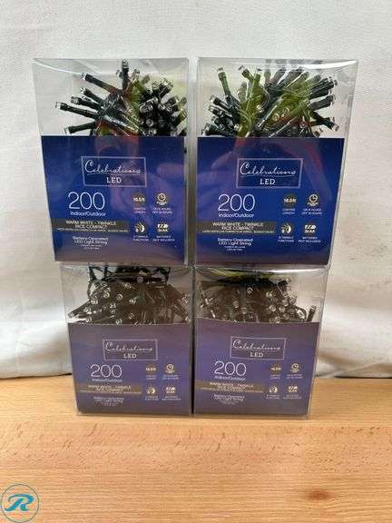 (4) Celebrations LED Rice Compact Warm White 200 ct String Christmas Lights 16.4 ft. - New