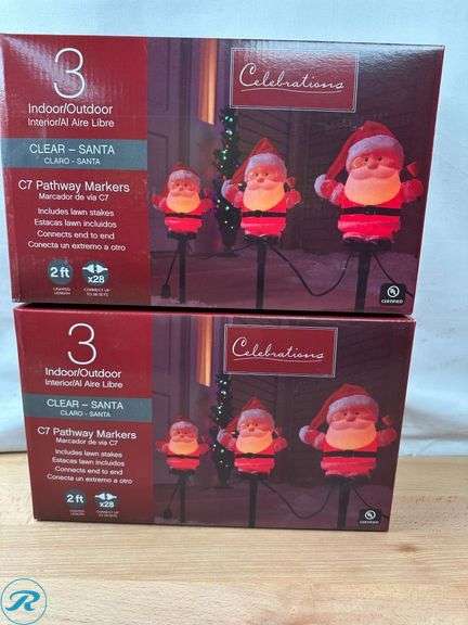(2) Celebrations 3pk Indoor Outdoor Santa Pathway Markers 2 ft - New