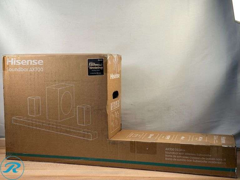 Hisense: AX700 5.1.4 CH Dolby Atmos Soundbar with Wireless Subwoofer- New/ Open Box - Roller Auctions