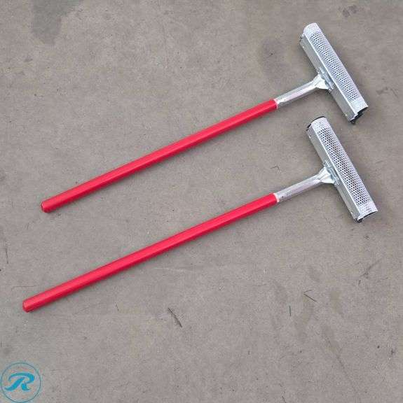 Two Red-Handled Squeegees with Metal Heads