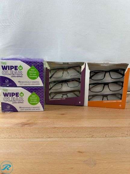 (2) Assorted Design Optics by Foster Grant # 3 Pack - New (2) Wipe Clear Lens Wipes - New