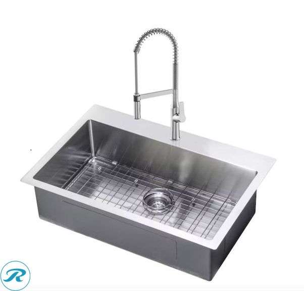 (1) New allen + roth Alden Drop-in or undermount 33-in x 22-in Stainless steel Single bowl 18 -Gauge Kitchen Sink All-in-One Kit