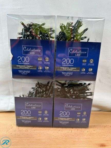 (4) Celebrations LED Rice Compact Warm White 200 ct String Christmas Lights 16.4 ft. - New