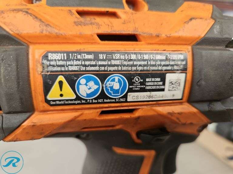 Ridgid R86011 1/2" Impact, 18V with Battery - Roller Auctions