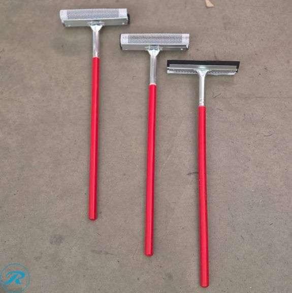(3) Red-Handled Squeegees and Sponge Mops