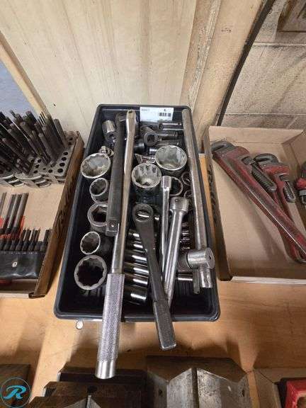 Tray of Steel Socket Wrenches and Ratchets