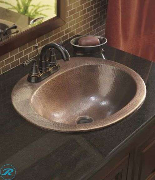 New-SINKOLOGY Rutherford Copper 17-in Drop-in Oval Rustic Antique Copper Bathroom Sink