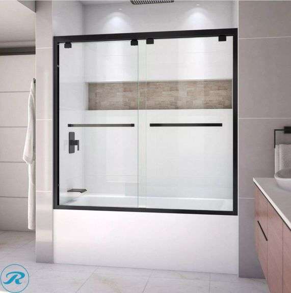 New-DreamLine Encore Satin Black Semi-Frameless Bypass Tub Door 56-60 x 58in.