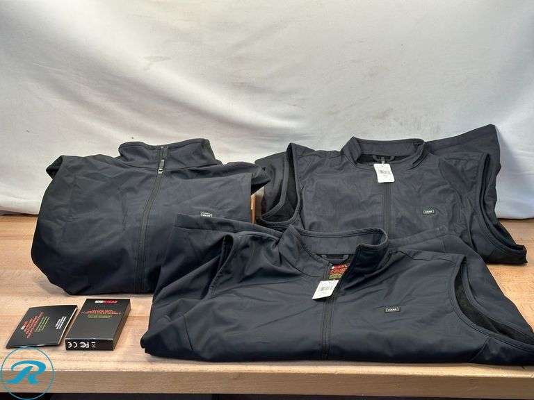 (3) 32 Degrees Rechargeable Heated Vest, Medium, (2) X- Large- Used/ (1) X-Large Missing Heating Pack and Accessories & All Customer Return Reason: Couldn't Get to Heat Properly