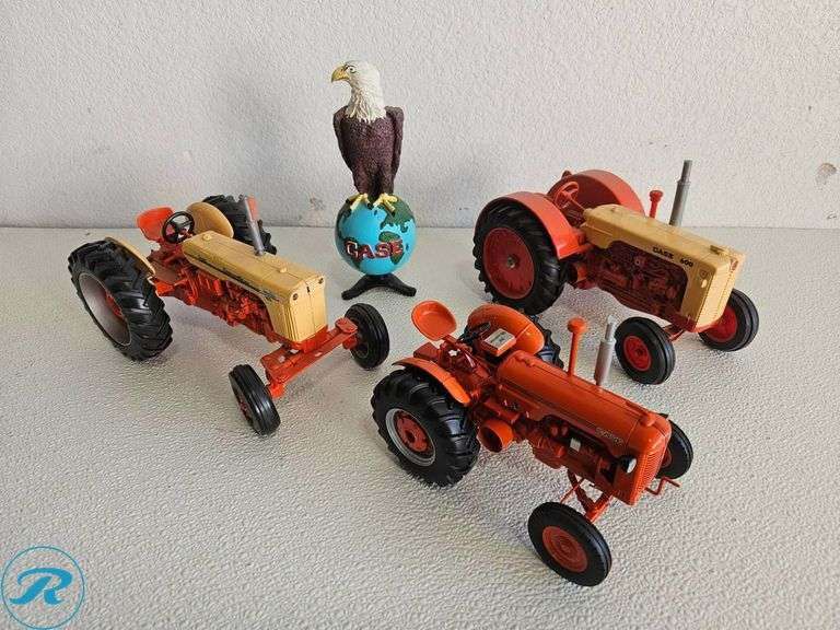 (3) Case Diecast Model Tractors and Case Eagle Figurine
