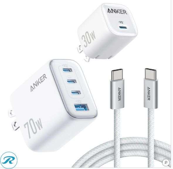 (2) Anker 70W/30W Wall Charger Bundle - Like New/ Missing (1) Charger ...