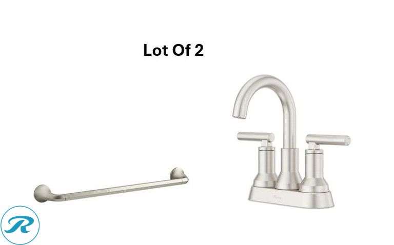 (2-Items total) (1) Pfister Capistrano Spot Defense Brushed Nickel 4-in centerset 2-handle WaterSense Mid-arc Residential Handle Bathroom Sink Faucet with Drain, (1) KOHLER Desette 18-in Vibrant Brushed Nickel Wall mount Single Towel Bar