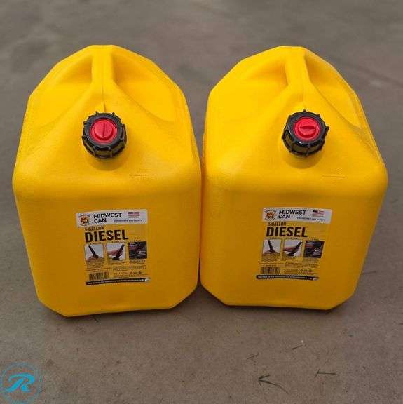 (2) Midwest Can 5-Gallon Diesel Fuel Container, Plastic, Yellow