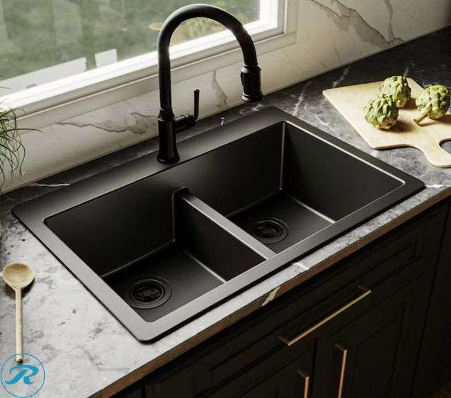 (1) New allen + roth Kaiden Drop-in or undermount 33-in x 22-in Quartz Double equal bowl Kitchen Sink