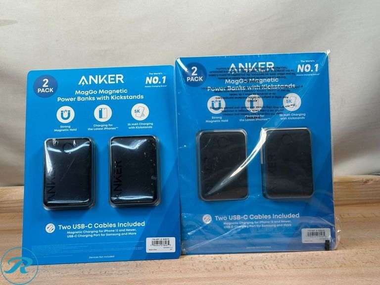 (2) Anker MagGo Magnetic Wireless Charging 5,000 mAh Power Bank, 2-pack - Like New - (1) New & (1) Like New - Roller Auctions
