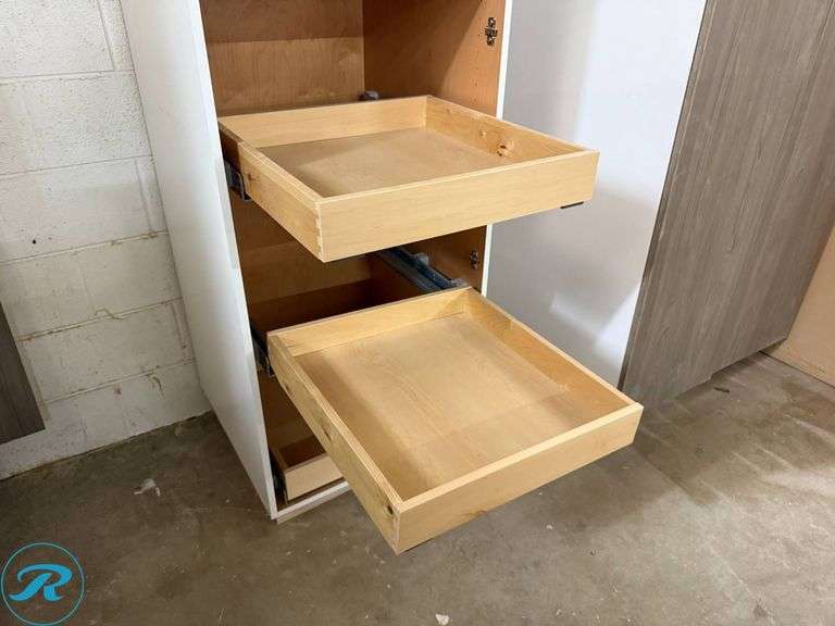 Single Utility/Pantry Open Storage Cabinet with 4 Roll Out Trays, 24” x 96” x 24” - Roller Auctions