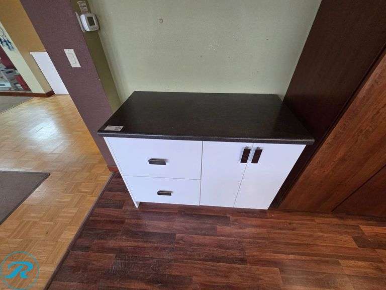 Single Cabinet with Laminate Countertop, White Gloss Slab Door, 48” x 24” x 36” Tall - Roller Auctions