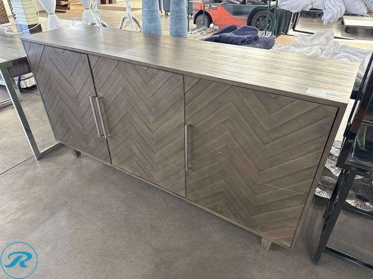 Crestview Entertainment Stand with Chevron Pattern Doors, 70” x 18 ...