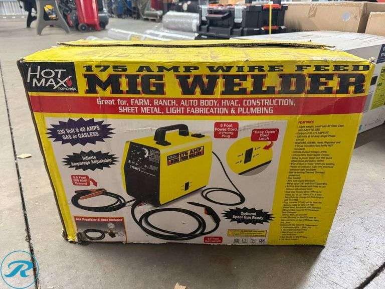 New Hot Max 175WFG Wire Feed MIG Welder, 230V, 40Amp, Gas or Gasless - Roller Auctions