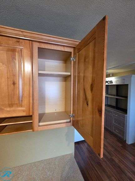 7-Piece Desk Cabinet Set, Aristokraft Dryden Fawn with Laminate Countertop - Roller Auctions