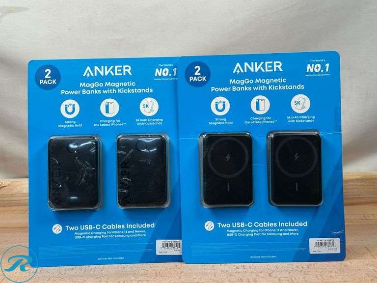 (2) Anker MagGo Magnetic Wireless Charging 5,000 mAh Power Bank, 2-pack - New - Open Box - Roller Auctions