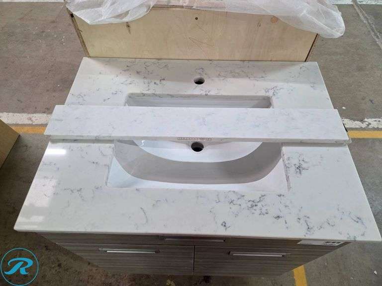 Single Vanity Cabinet 30” x 21” x 34 ½” Tall with Quartz Counter and Undermount Sink - Roller Auctions