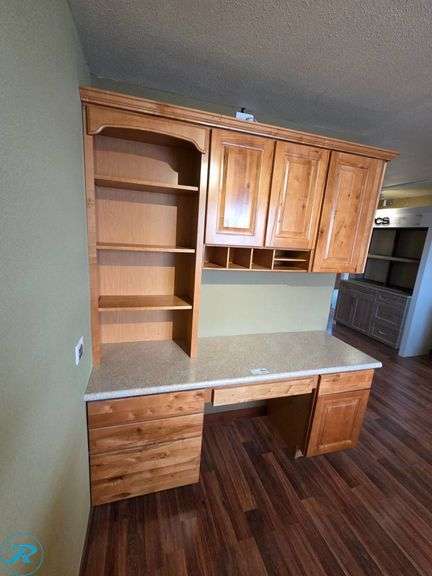 7-Piece Desk Cabinet Set, Aristokraft Dryden Fawn with Laminate Countertop - Roller Auctions