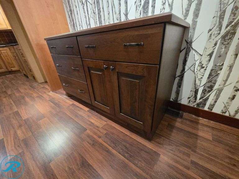 2-Piece Kitchen Furniture Cabinet Set, Woodland Galveston Cherry Spice, Soft-Close Doors and Drawers with Wood Countertop