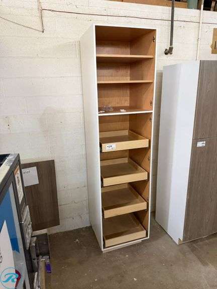 Single Utility/Pantry Open Storage Cabinet with 4 Roll Out Trays, 24” x 96” x 24” - Roller Auctions