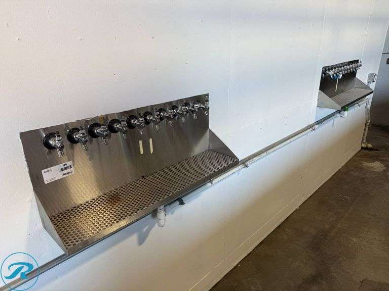 Two Stainless Steel Multi-Tap Beer Dispensing Stations with Attached Beer Line System