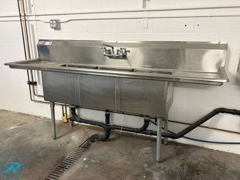 Three-Compartment Sink with Faucet and Drainboards, 90″ x 24″