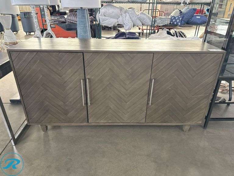 Crestview Entertainment Stand with Chevron Pattern Doors, 70” x 18 ...