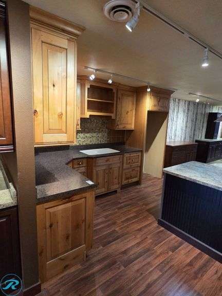 14-Piece Kitchen Cabinet Set, Woodland Prescott Rustic Alder Natural with Chocolate Glaze, Soft-Close Doors and Drawers with Laminate Countertop - Roller Auctions