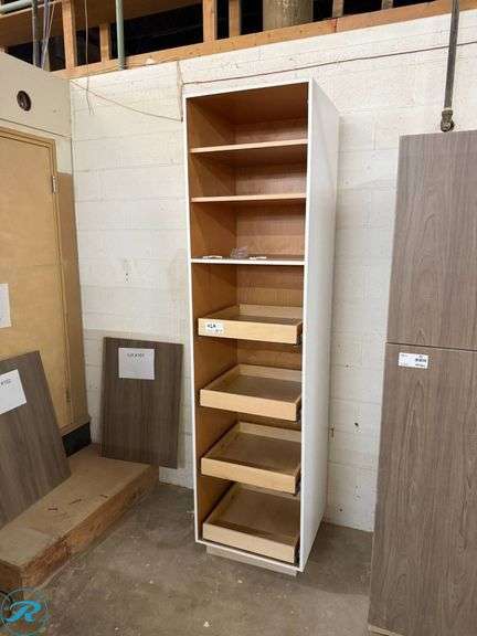 Single Utility/Pantry Open Storage Cabinet with 4 Roll Out Trays, 24” x 96” x 24”