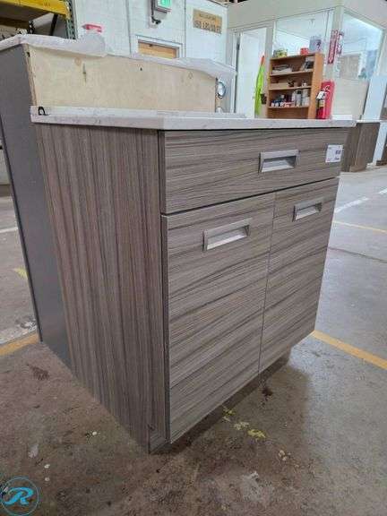 Single Vanity Cabinet 30” x 21” x 34 ½” Tall with Quartz Counter and Undermount Sink - Roller Auctions