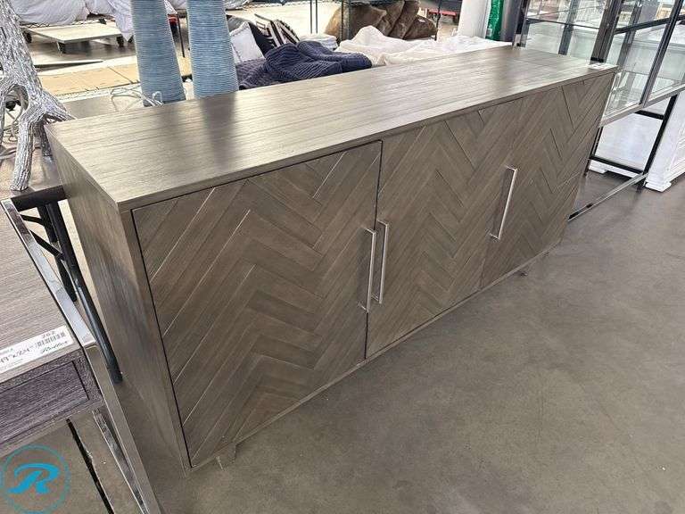 Crestview Entertainment Stand with Chevron Pattern Doors, 70” x 18 ...