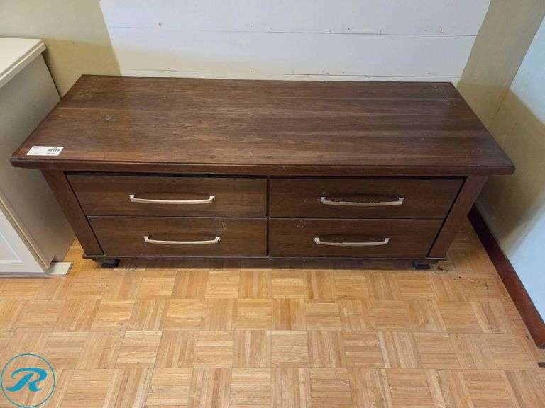 Single Cherry Furniture Cabinet with 4 Soft-Close Drawers and Matching Wood Countertop, 88” x 24” x 28” Tall - Roller Auctions